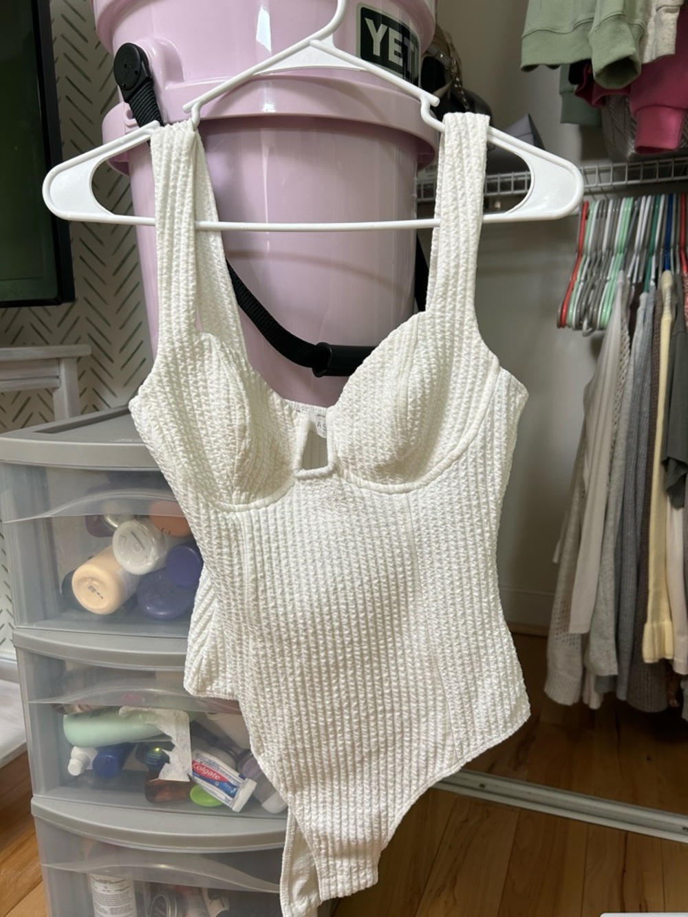 Astr The Label White Textured Bustier Bodysuit